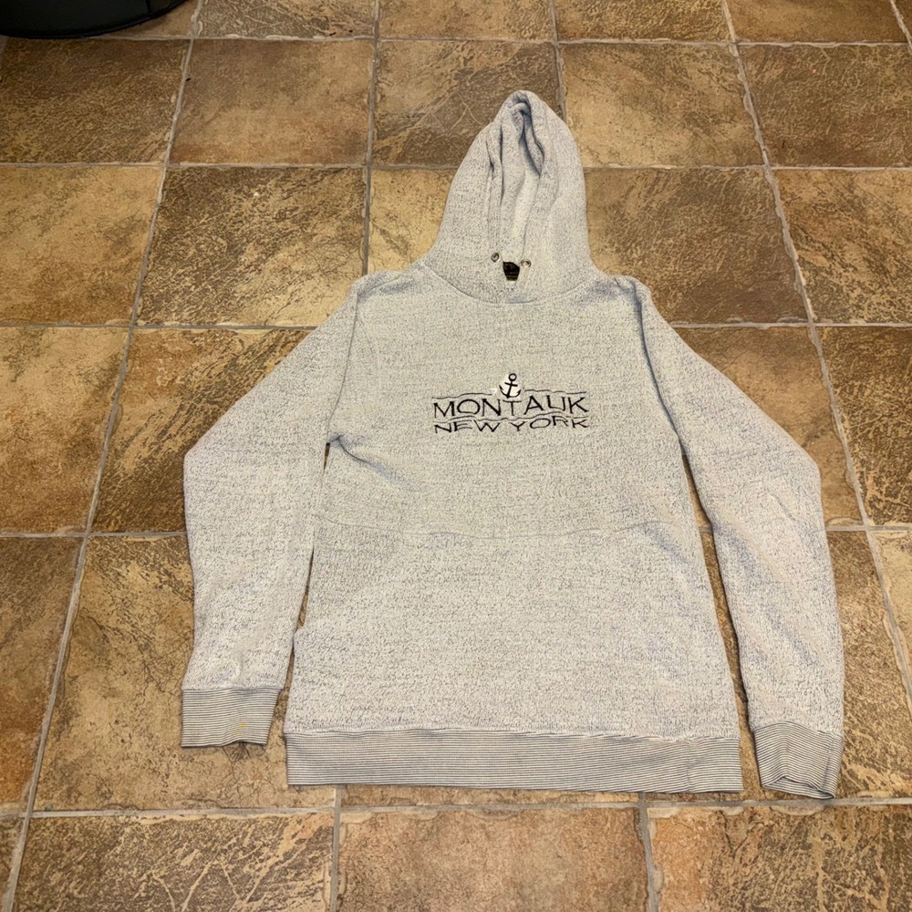 Renegade‎ Club Montauk New York Hoodie Mens Medium Gray Marl Nautical Pullover